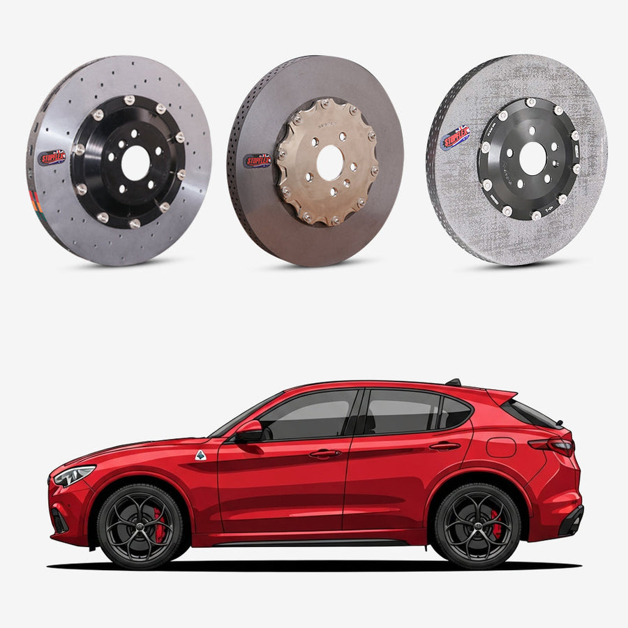 StopFlex continuous long-fiber carbon ceramic brake rotors upgrade for Alfa Romeo Stelvio Quadrifoglio.