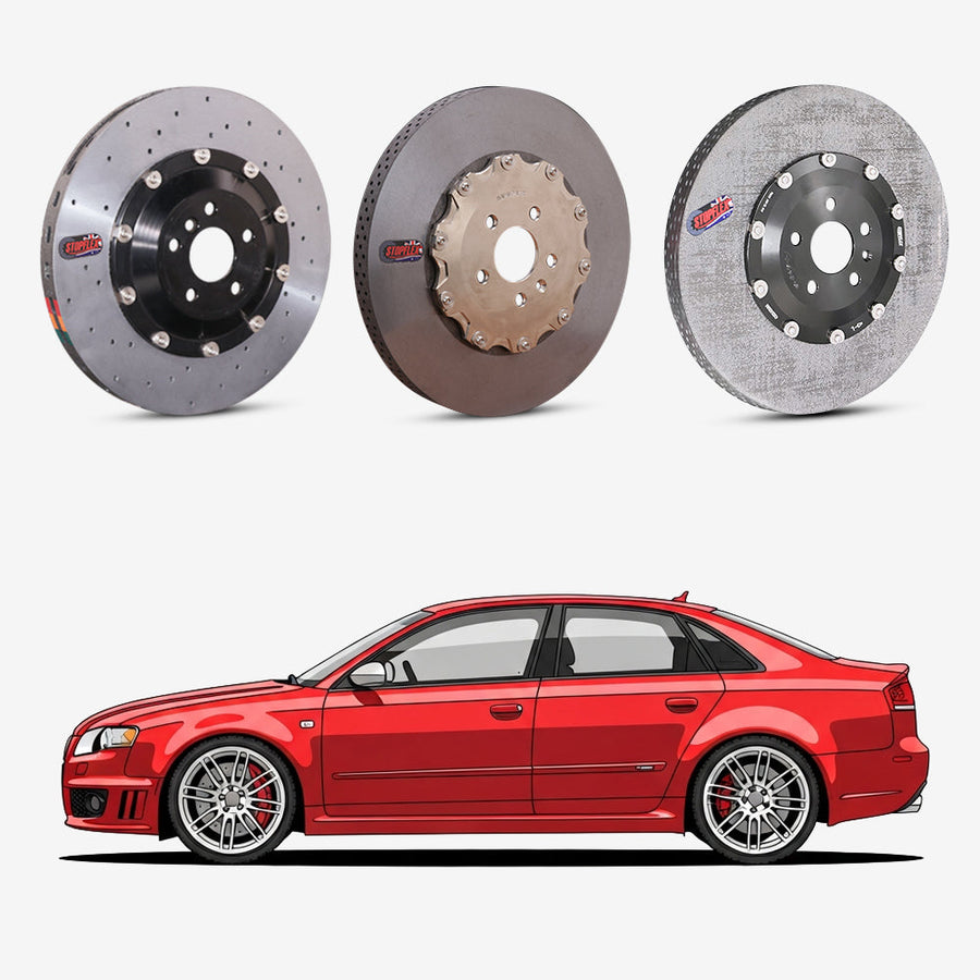 StopFlex continuous long-fiber carbon ceramic brake rotors upgrade for Audi RS4 B7.