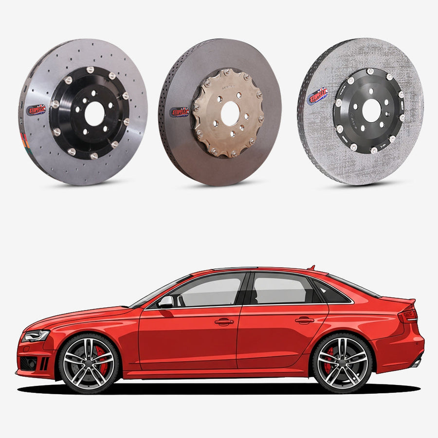 StopFlex continuous long-fiber carbon ceramic brake rotors upgrade for Audi RS4 B8.