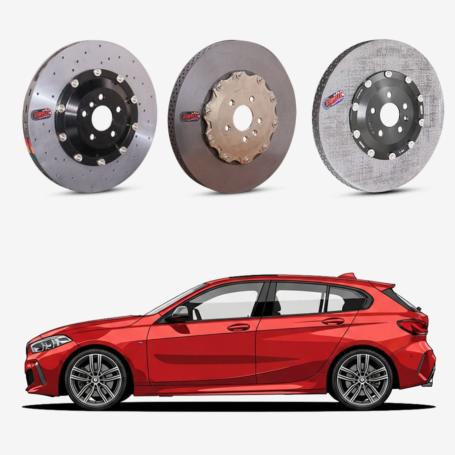 StopFlex continuous long-fiber carbon ceramic brake rotors upgrade for BMW M135i F40.