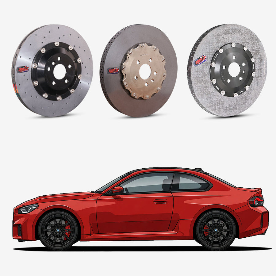 StopFlex continuous long-fiber carbon ceramic brake rotors upgrade for BMW M2 G87.