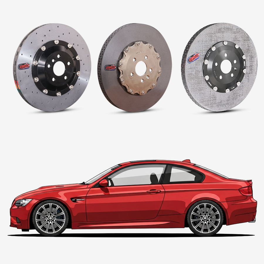 StopFlex continuous long-fiber carbon ceramic brake rotors upgrade for BMW M3 E90.