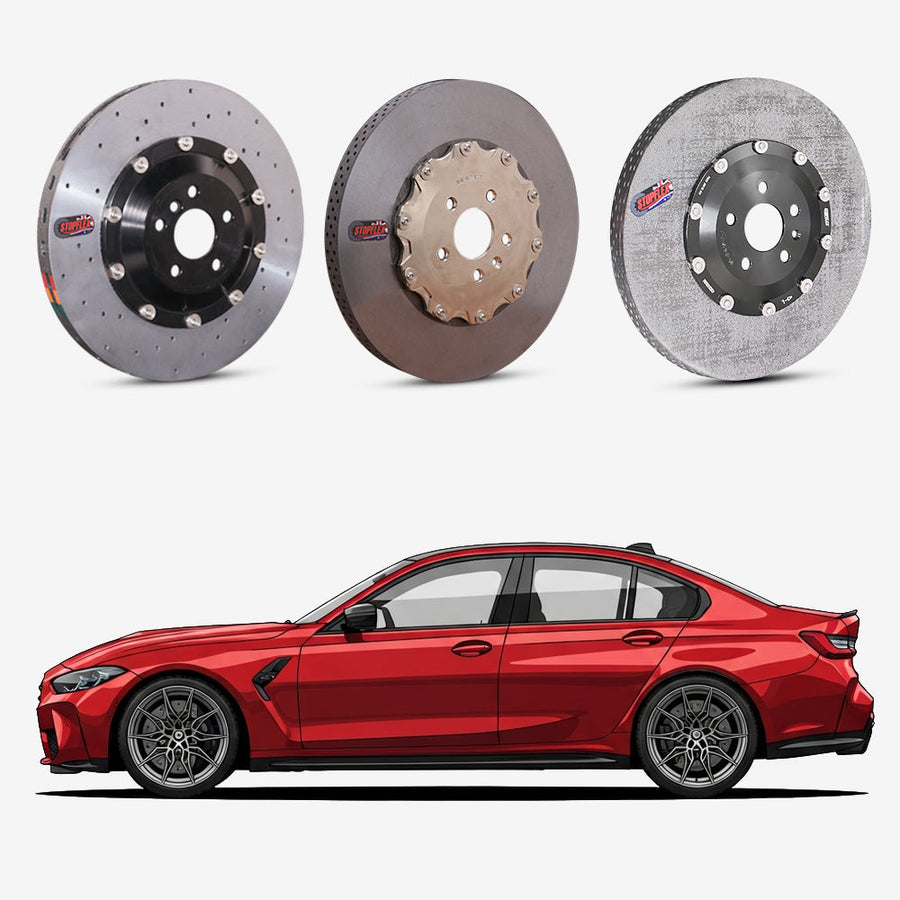 StopFlex continuous long-fiber carbon ceramic brake rotors upgrade for BMW M3 G80.