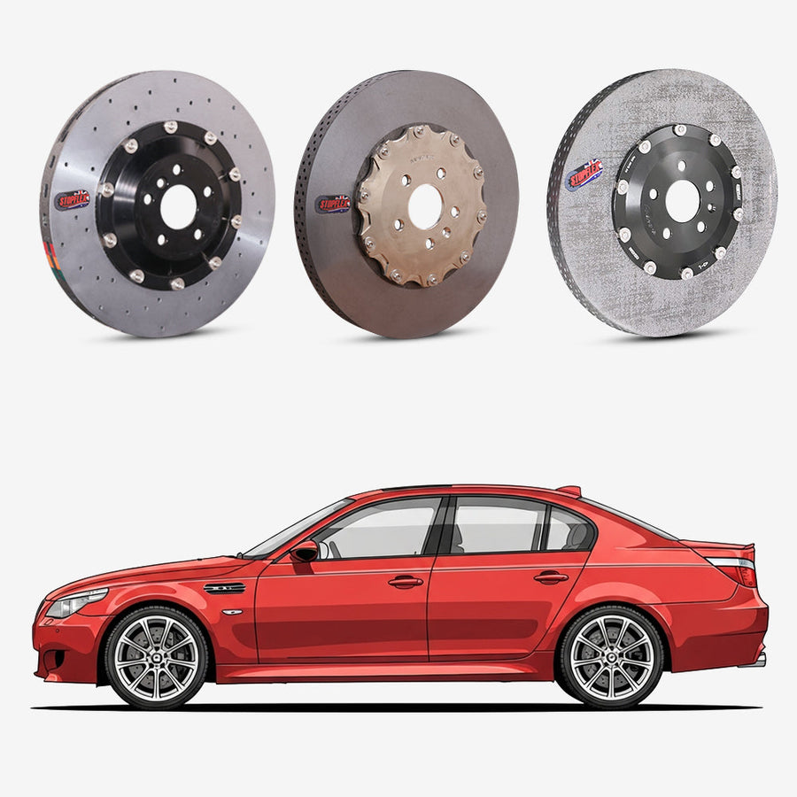 StopFlex continuous long-fiber carbon ceramic brake rotors upgrade for BMW M5 E60.