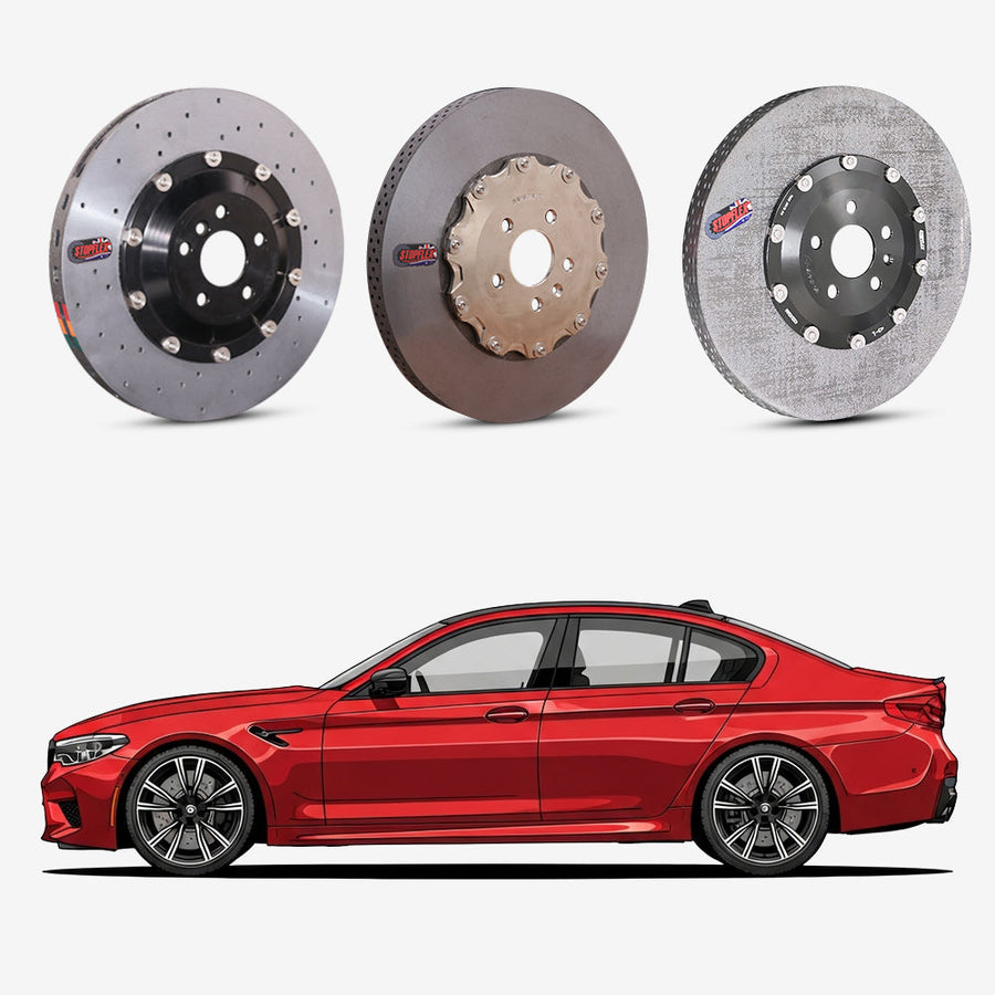 StopFlex continuous long-fiber carbon ceramic brake rotors upgrade for BMW M5 F90.