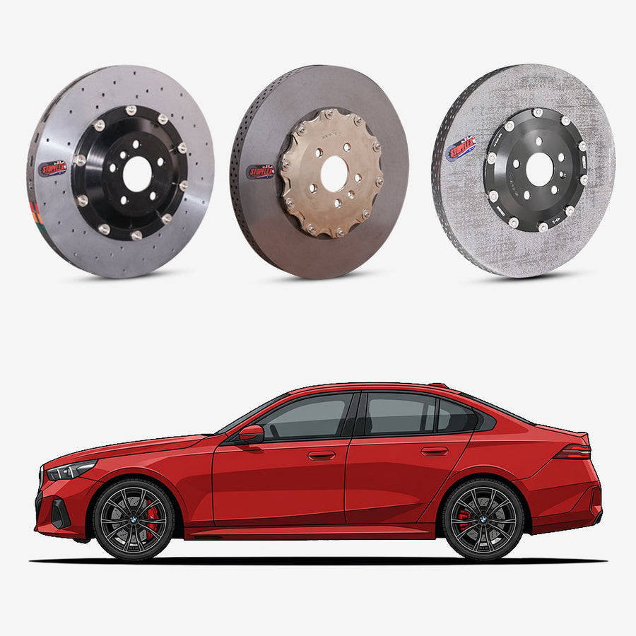 StopFlex continuous long-fiber carbon ceramic brake rotors upgrade for BMW M5 G90.