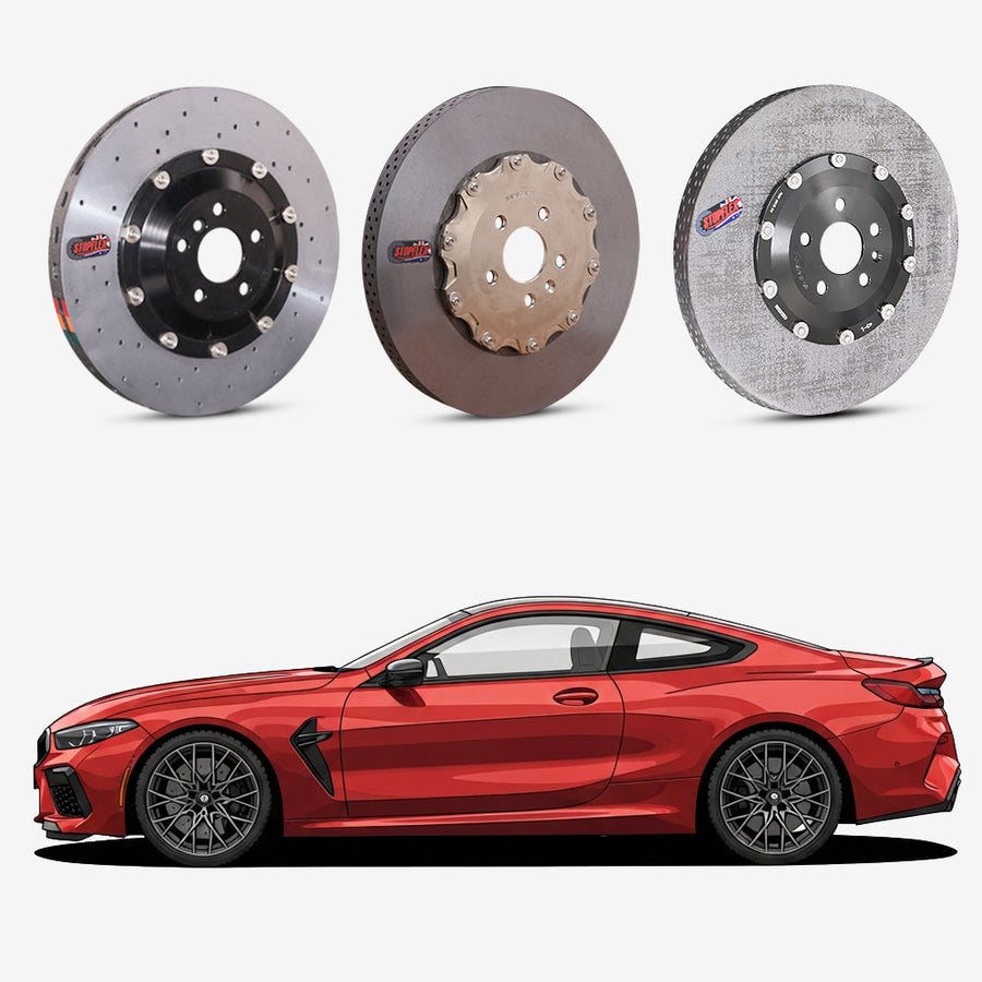 StopFlex continuous long-fiber carbon ceramic brake rotors upgrade for BMW M8 F91.