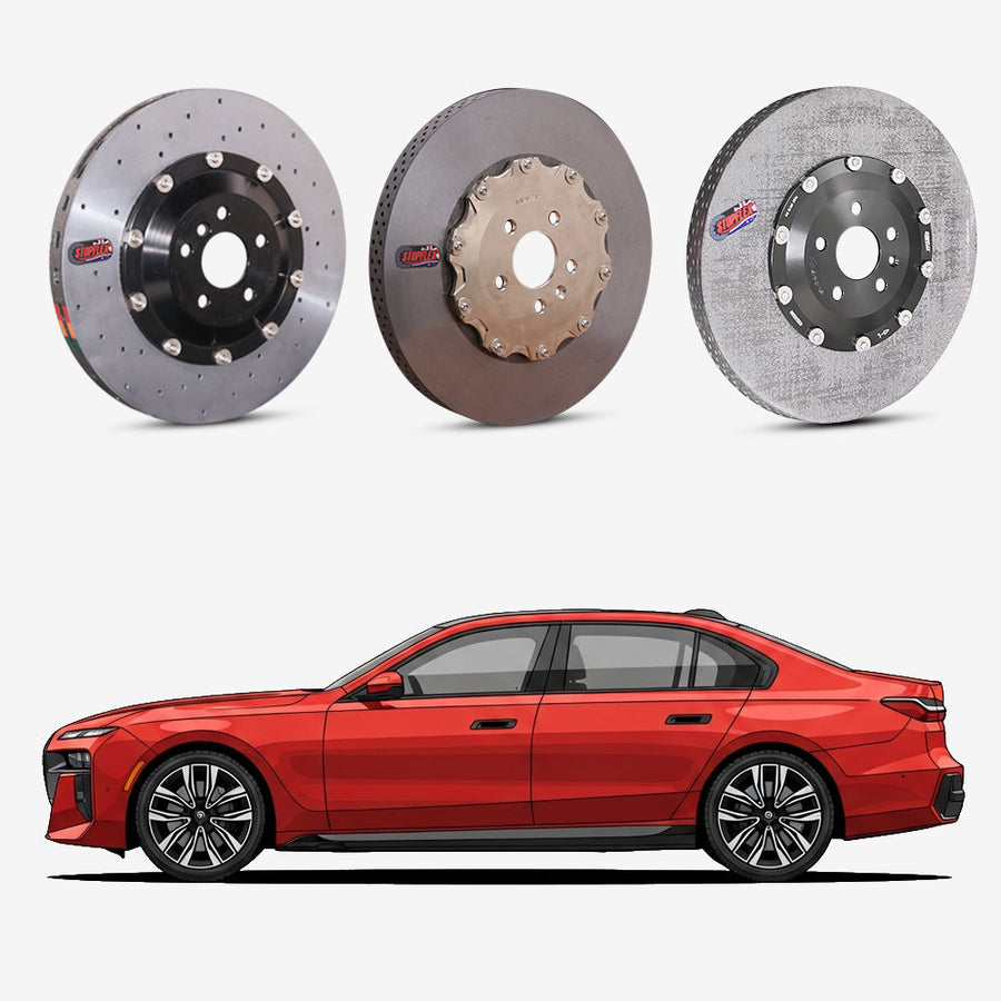 StopFlex continuous long-fiber carbon ceramic brake rotors upgrade for BMW i7 M70 G70.