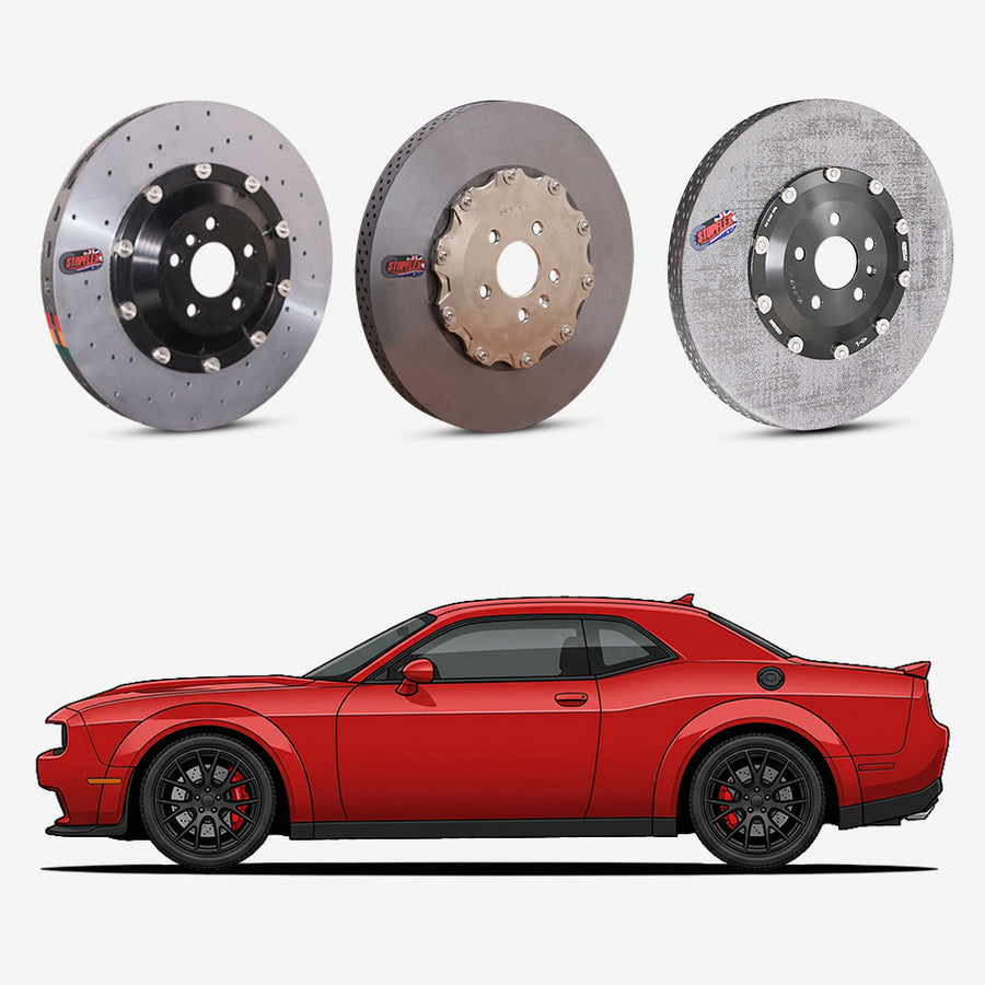 StopFlex continuous long-fiber carbon ceramic brake rotors upgrade for Dodge Challenger.