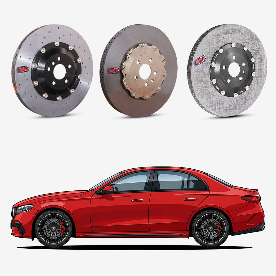 StopFlex continuous long-fiber carbon ceramic brake rotors upgrade for Mercedes Benz AMG E53 W214.