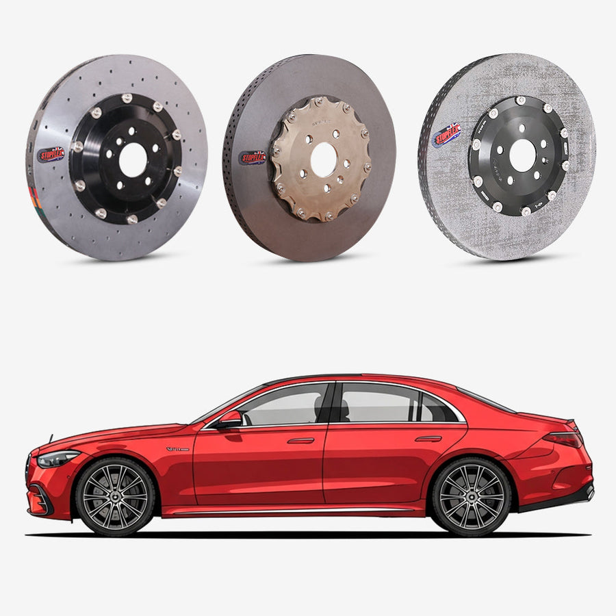 StopFlex continuous long-fiber carbon ceramic brake rotors upgrade for Mercedes Benz AMG S63 W223.