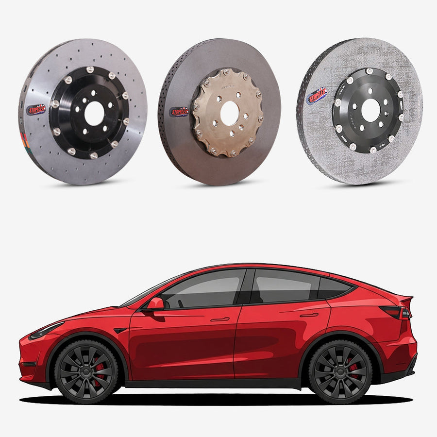 StopFlex continuous long-fiber carbon ceramic brake rotors upgrade for Tesla Model Y Performance.