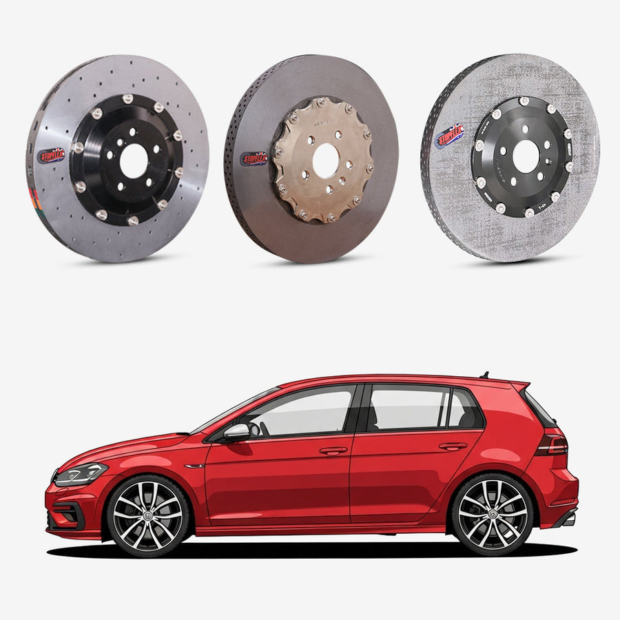 StopFlex continuous long-fiber carbon ceramic brake rotors upgrade for Volkswagen Golf R Mk7.
