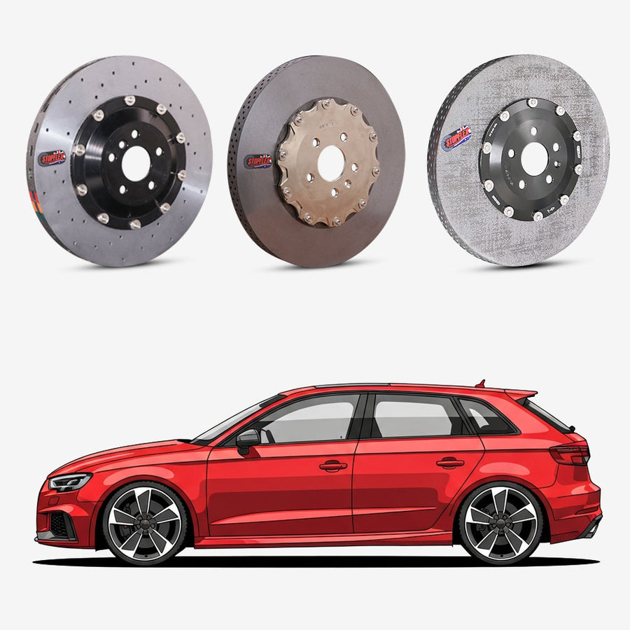 StopFlex continuous long-fiber carbon ceramic brake rotors upgrade for Audi RS3 8V.