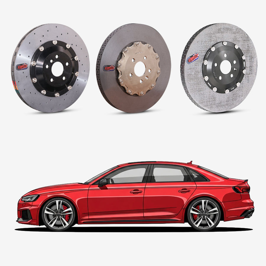StopFlex continuous long-fiber carbon ceramic brake rotors upgrade for Audi RS4 B9.