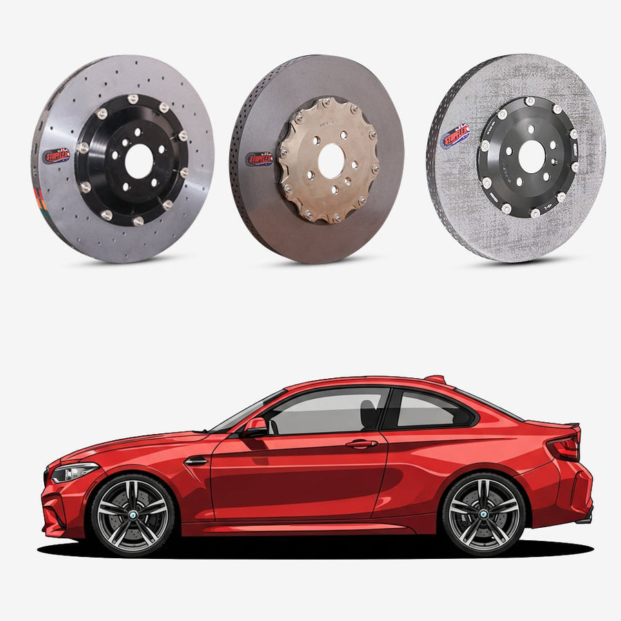 StopFlex continuous long-fiber carbon ceramic brake rotors upgrade for BMW M2 F87.