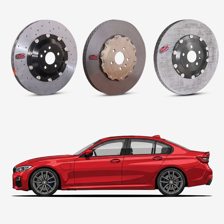 StopFlex continuous long-fiber carbon ceramic brake rotors upgrade for BMW M340i G20.