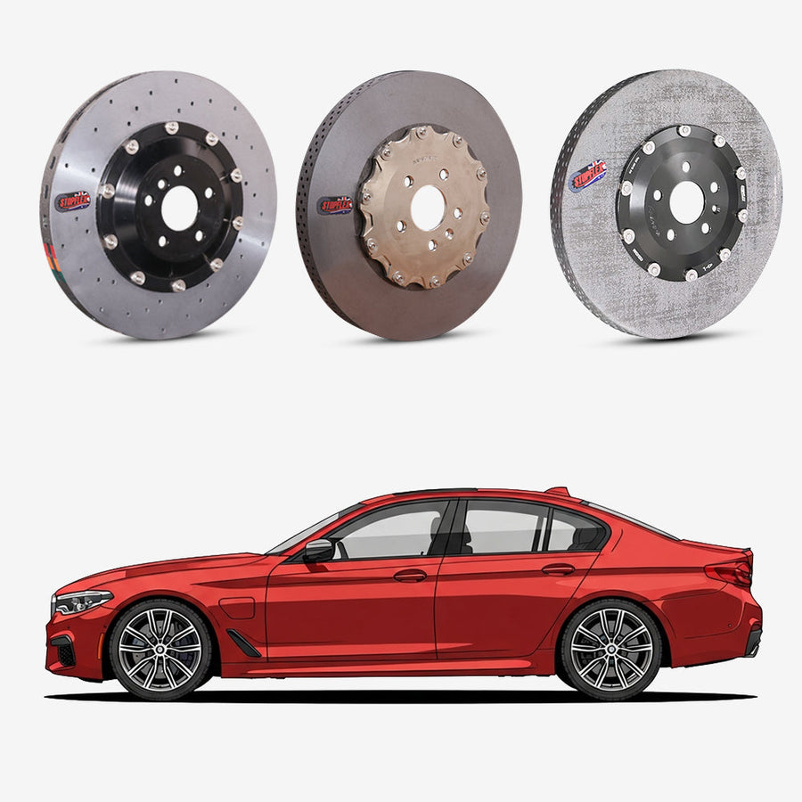 StopFlex continuous long-fiber carbon ceramic brake rotors upgrade for BMW M550i G30.