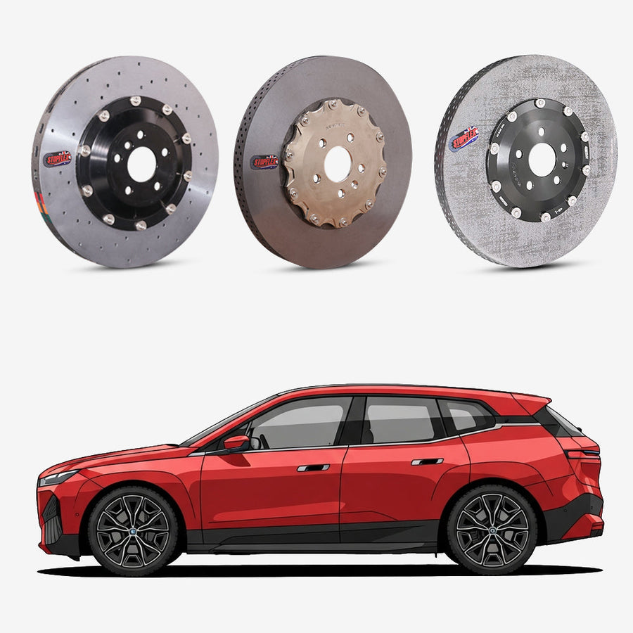 StopFlex continuous long-fiber carbon ceramic brake rotors upgrade for BMW iX M70 I20.