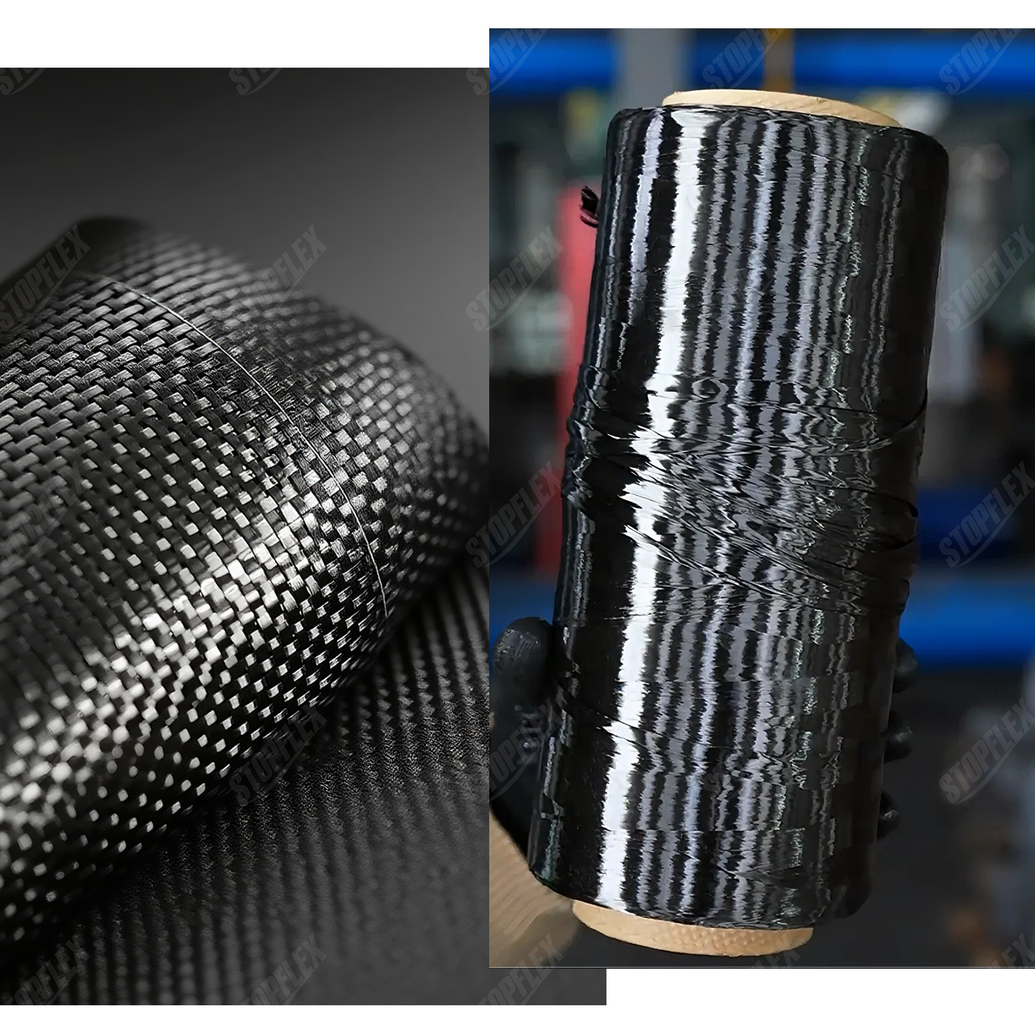 Continuous carbon-fiber cloth and yarn used as the reinforcement for StopFlex carbon-ceramic brake discs.