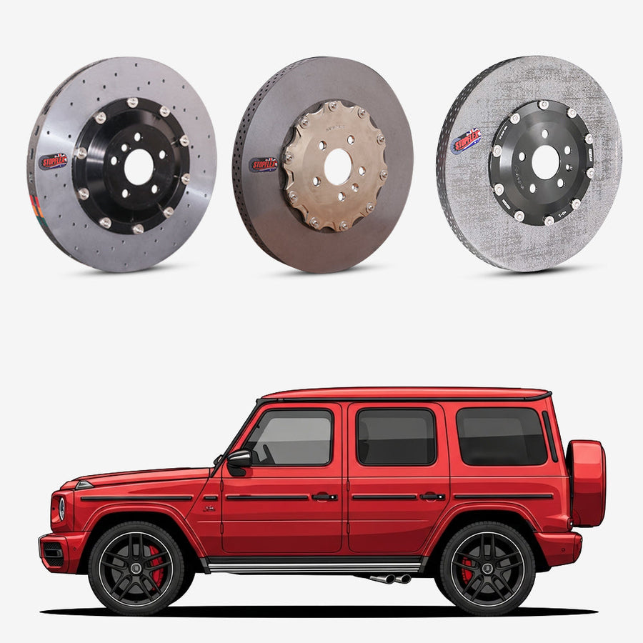 StopFlex continuous long-fiber carbon ceramic brake rotors upgrade for Mercedes Benz AMG G65 W463.
