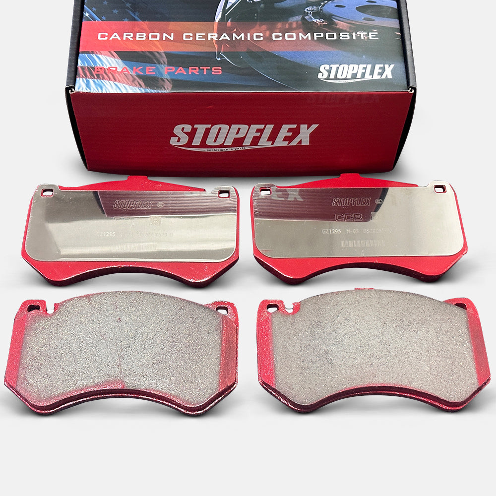A set of STOPFLEX low-dust performance carbon ceramic brake pads for the Mercedes AMG C63S and S65.