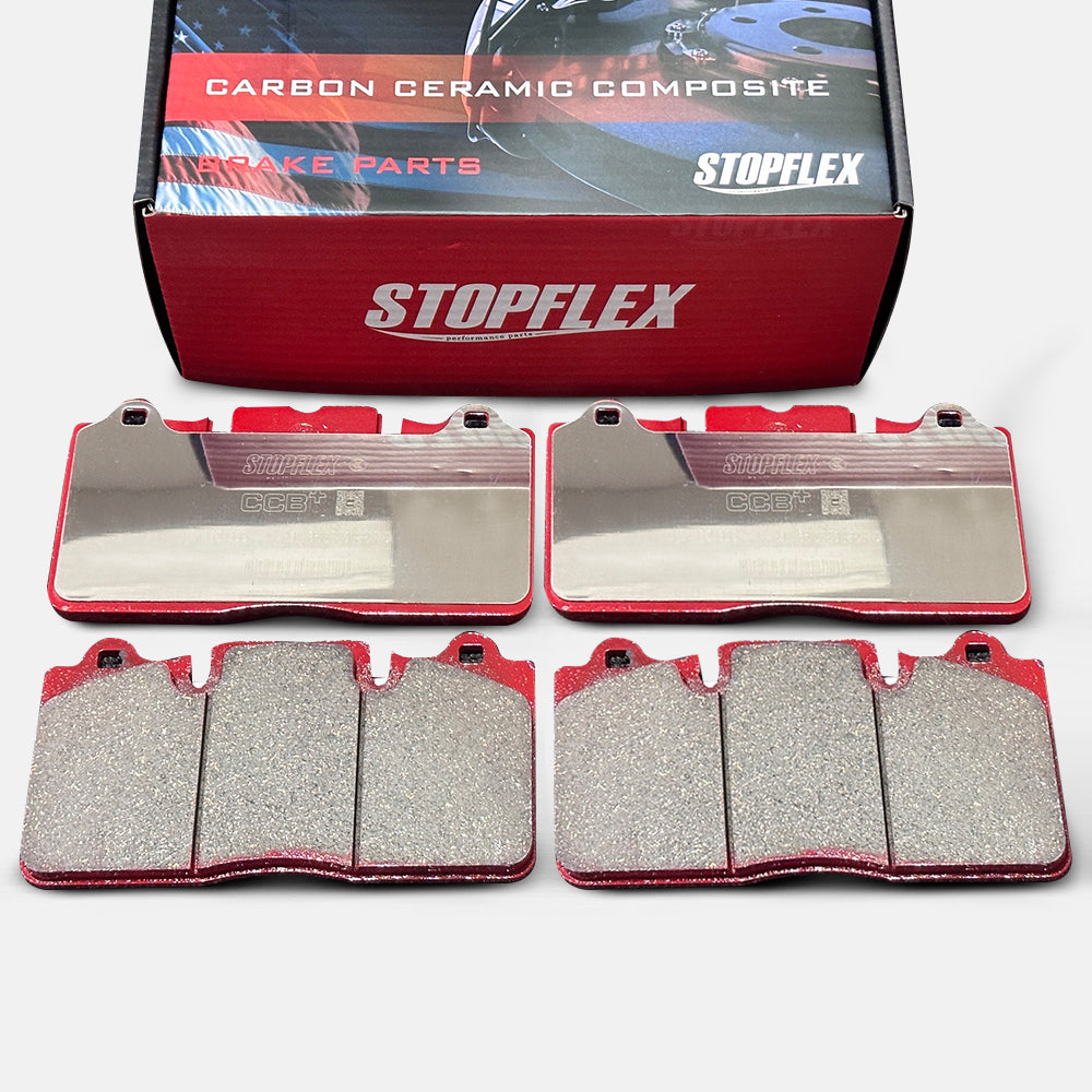 A set of STOPFLEX low-dust performance carbon ceramic brake pads for the Corvette.