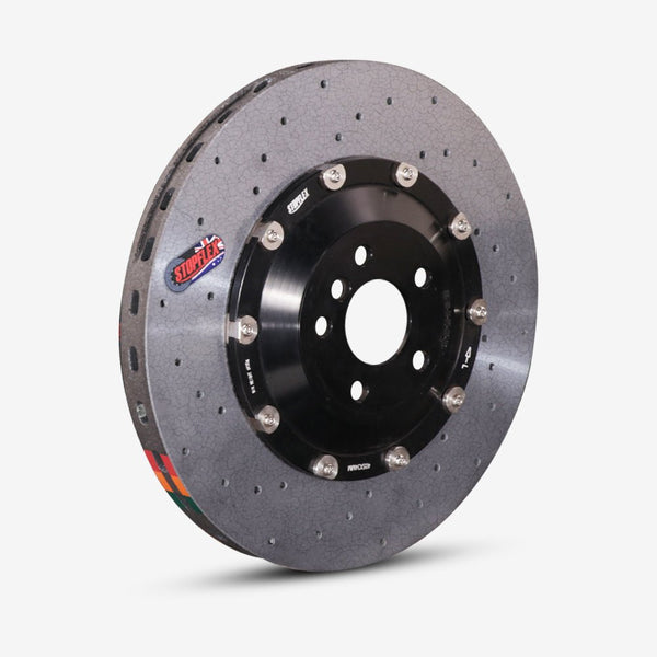 A STOPFLEX CCB rotor showing its aluminum floating hat, ventilated fins, and balancing of rotating masses.