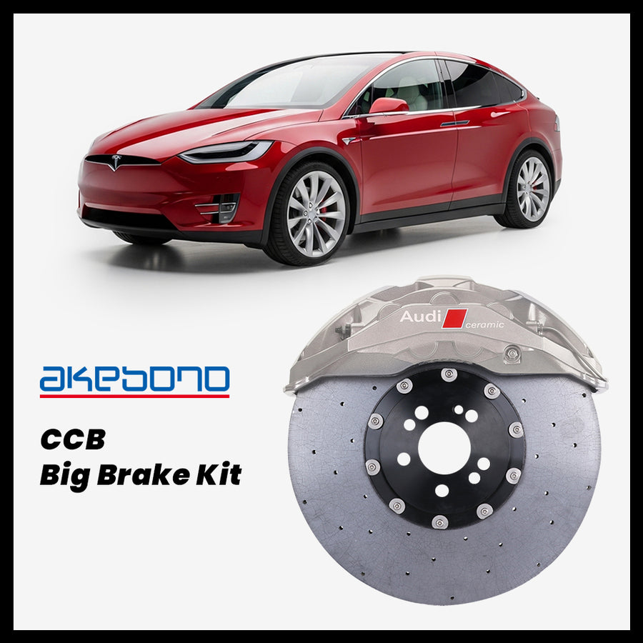 Tesla Model X / Performance / Plaid Akebono OEM Audi RS 10-Piston (10N) Caliper with 420mm CCB carbon ceramic brake rotor