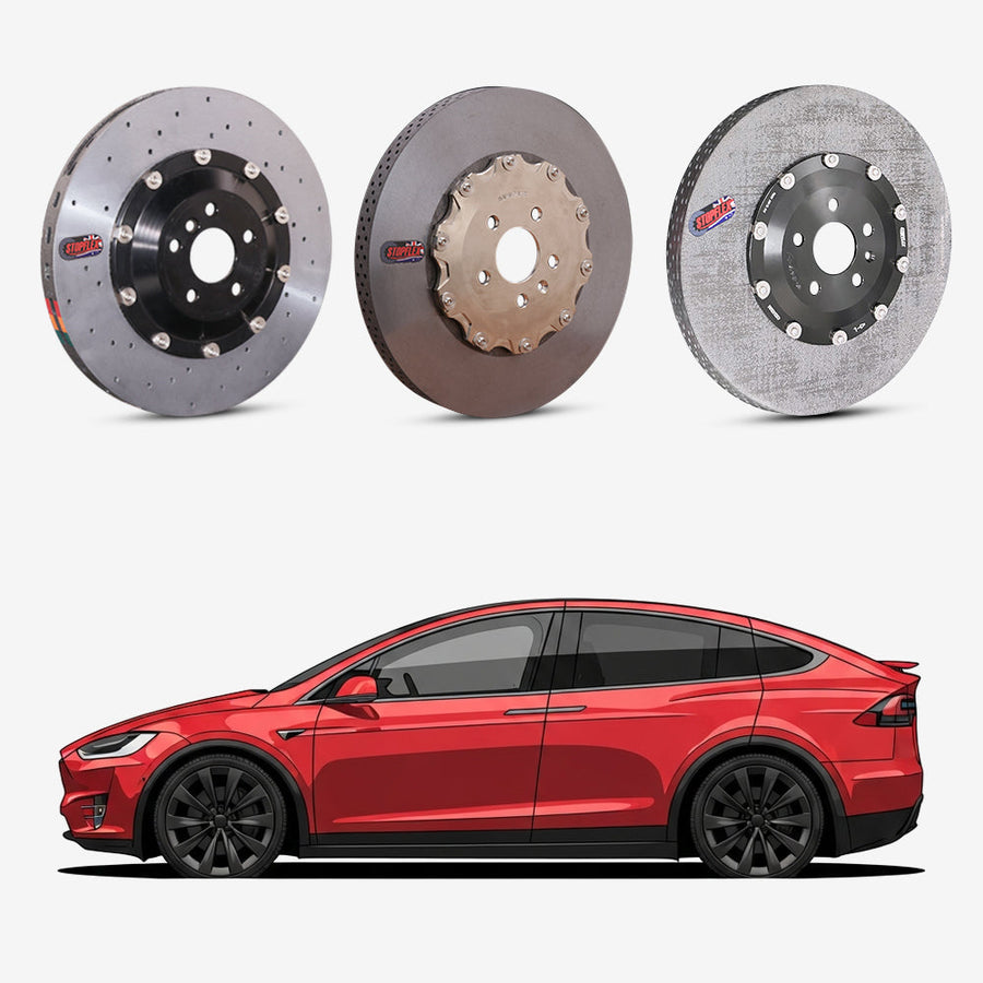 StopFlex continuous long-fiber carbon ceramic brake rotors upgrade for Tesla Model X Plaid.