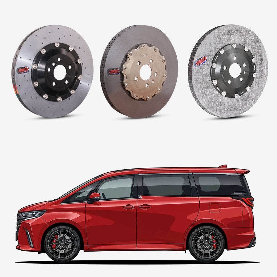 StopFlex continuous long-fiber carbon ceramic brake rotors upgrade for Toyota Vellfire AH40.