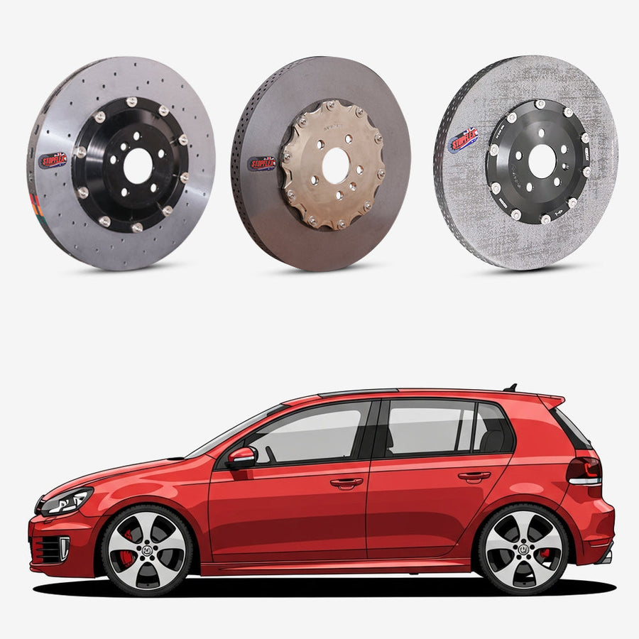 StopFlex continuous long-fiber carbon ceramic brake rotors upgrade for Volkswagen Golf R Mk6.