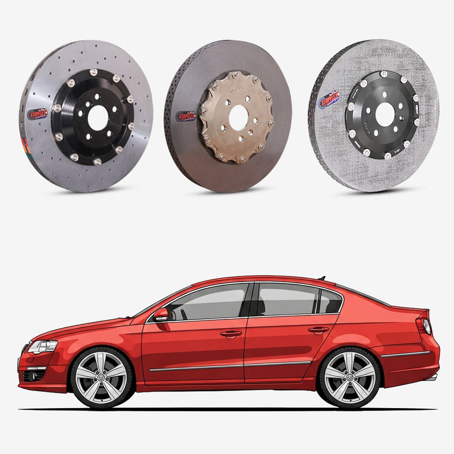 StopFlex continuous long-fiber carbon ceramic brake rotors upgrade for Volkswagen Passat R36 B6.